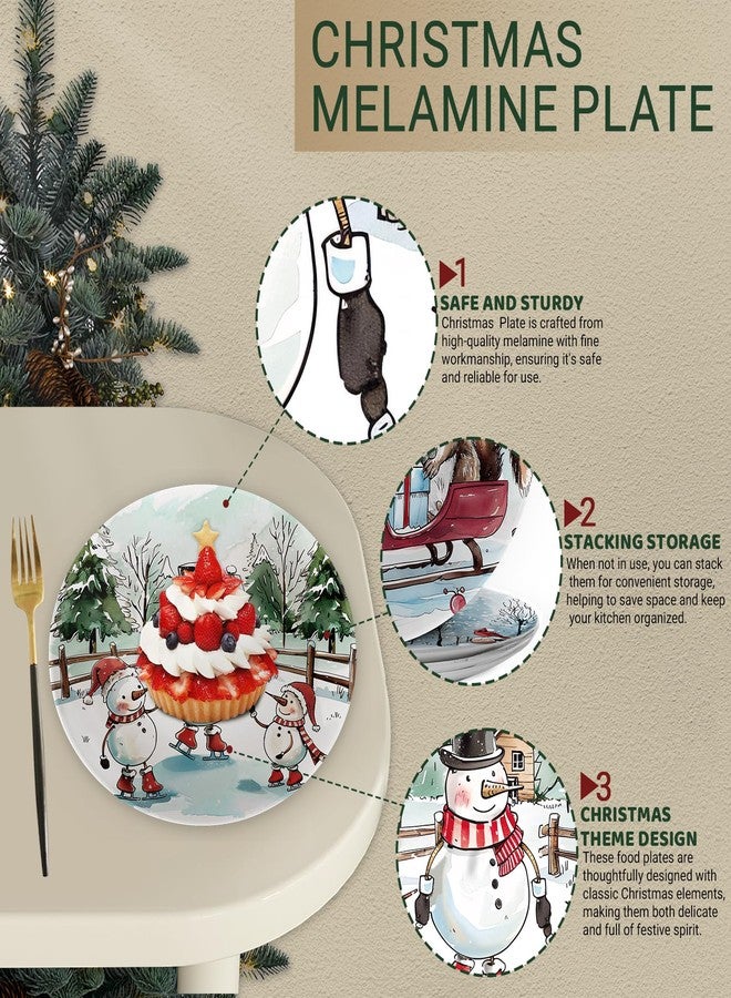 Viynran 10" Christmas Melamine Plate Set - Dishwasher-Safe, Festive Round Plates with Santa, Snowman, Reindeer & Squirrel Watercolor Designs - Holiday Dinnerware for Table Decor & Parties (Set of 4) - Image 3